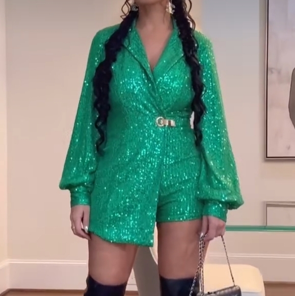Green Sequin Romper - Picture 3 of 6